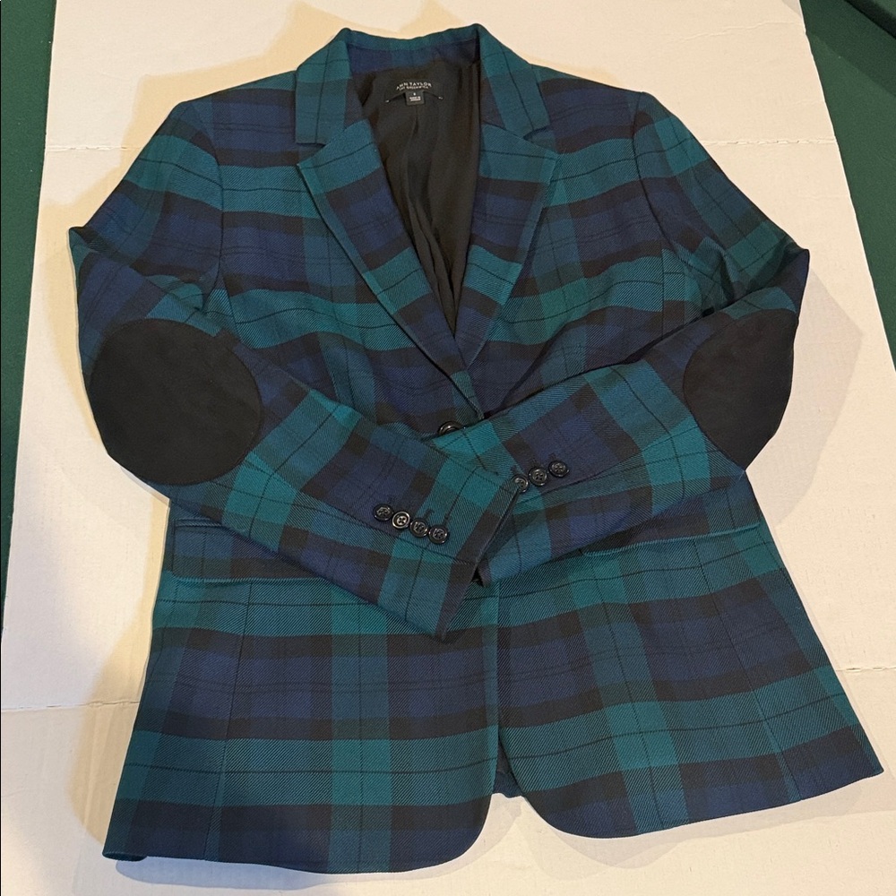 Ann Taylor Blue and Black Plaid Blazer